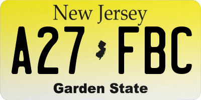 NJ license plate A27FBC