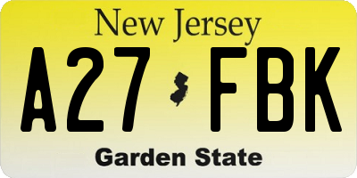 NJ license plate A27FBK