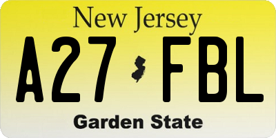 NJ license plate A27FBL