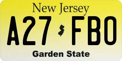 NJ license plate A27FBO