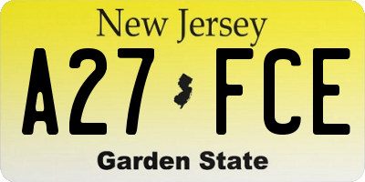 NJ license plate A27FCE