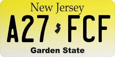 NJ license plate A27FCF