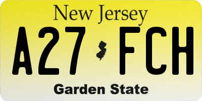 NJ license plate A27FCH