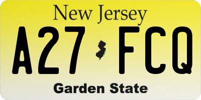 NJ license plate A27FCQ