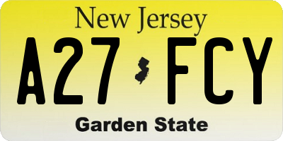 NJ license plate A27FCY