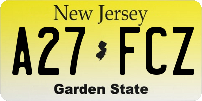NJ license plate A27FCZ
