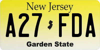 NJ license plate A27FDA