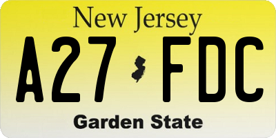 NJ license plate A27FDC