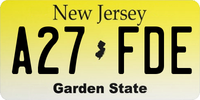 NJ license plate A27FDE