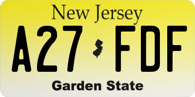 NJ license plate A27FDF