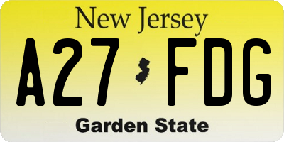 NJ license plate A27FDG