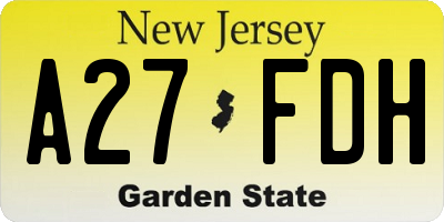 NJ license plate A27FDH