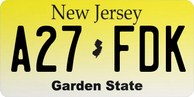 NJ license plate A27FDK