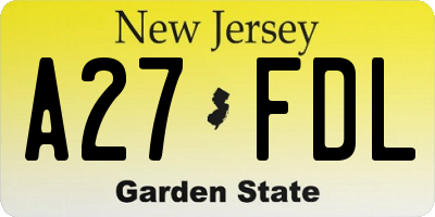 NJ license plate A27FDL