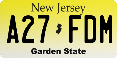 NJ license plate A27FDM