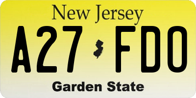 NJ license plate A27FDO
