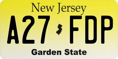 NJ license plate A27FDP