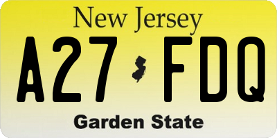 NJ license plate A27FDQ