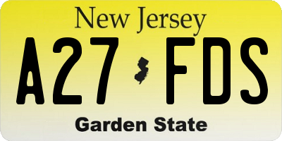 NJ license plate A27FDS