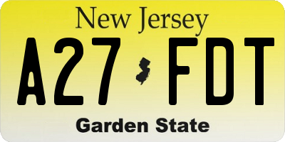 NJ license plate A27FDT