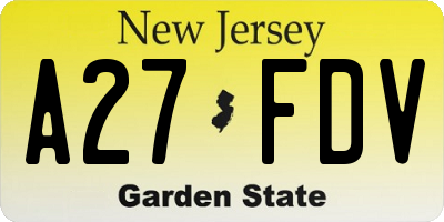 NJ license plate A27FDV