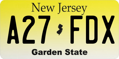 NJ license plate A27FDX