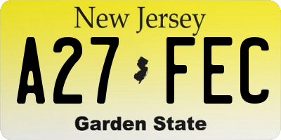NJ license plate A27FEC