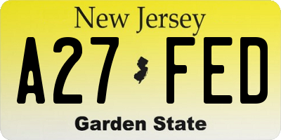 NJ license plate A27FED