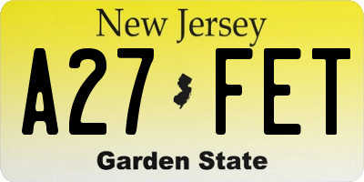 NJ license plate A27FET