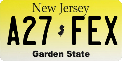 NJ license plate A27FEX
