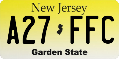 NJ license plate A27FFC