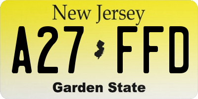 NJ license plate A27FFD