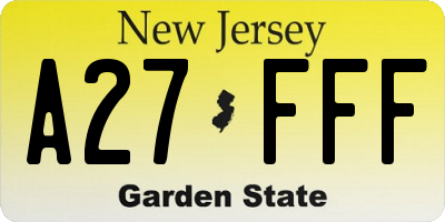 NJ license plate A27FFF