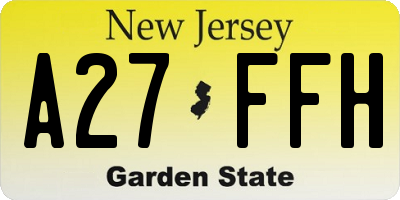 NJ license plate A27FFH