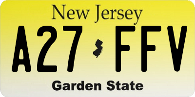 NJ license plate A27FFV
