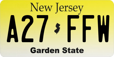 NJ license plate A27FFW