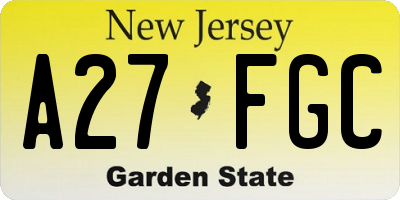 NJ license plate A27FGC