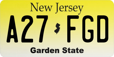 NJ license plate A27FGD
