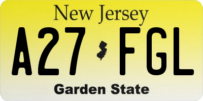 NJ license plate A27FGL