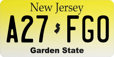 NJ license plate A27FGO