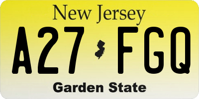 NJ license plate A27FGQ