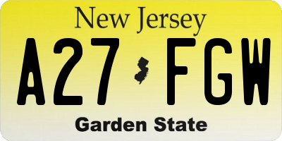NJ license plate A27FGW