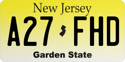 NJ license plate A27FHD