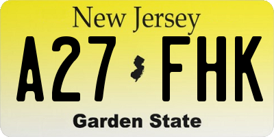NJ license plate A27FHK