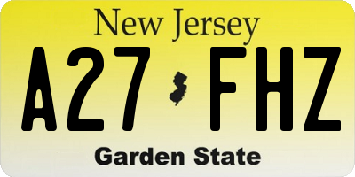 NJ license plate A27FHZ