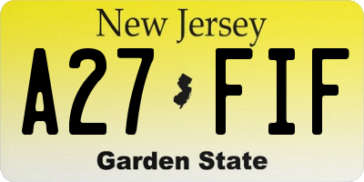 NJ license plate A27FIF