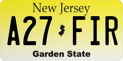 NJ license plate A27FIR