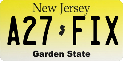 NJ license plate A27FIX