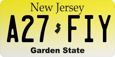 NJ license plate A27FIY