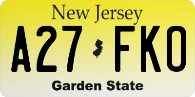 NJ license plate A27FKO